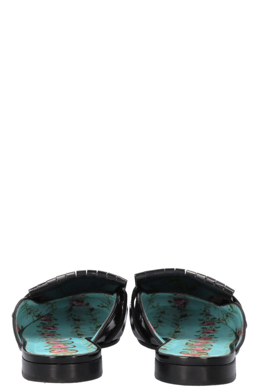GUCCI Fringed Marmont Mules Patent Black