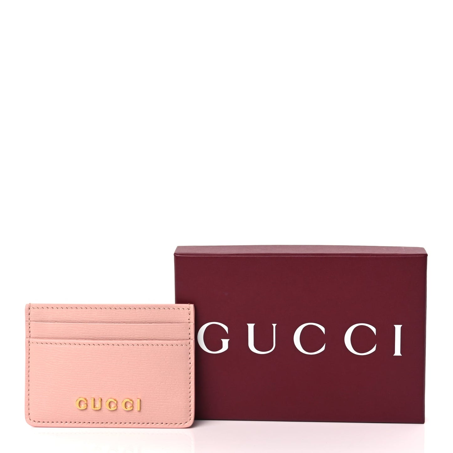 Gucci Calfskin Script Card Holder Light Pink