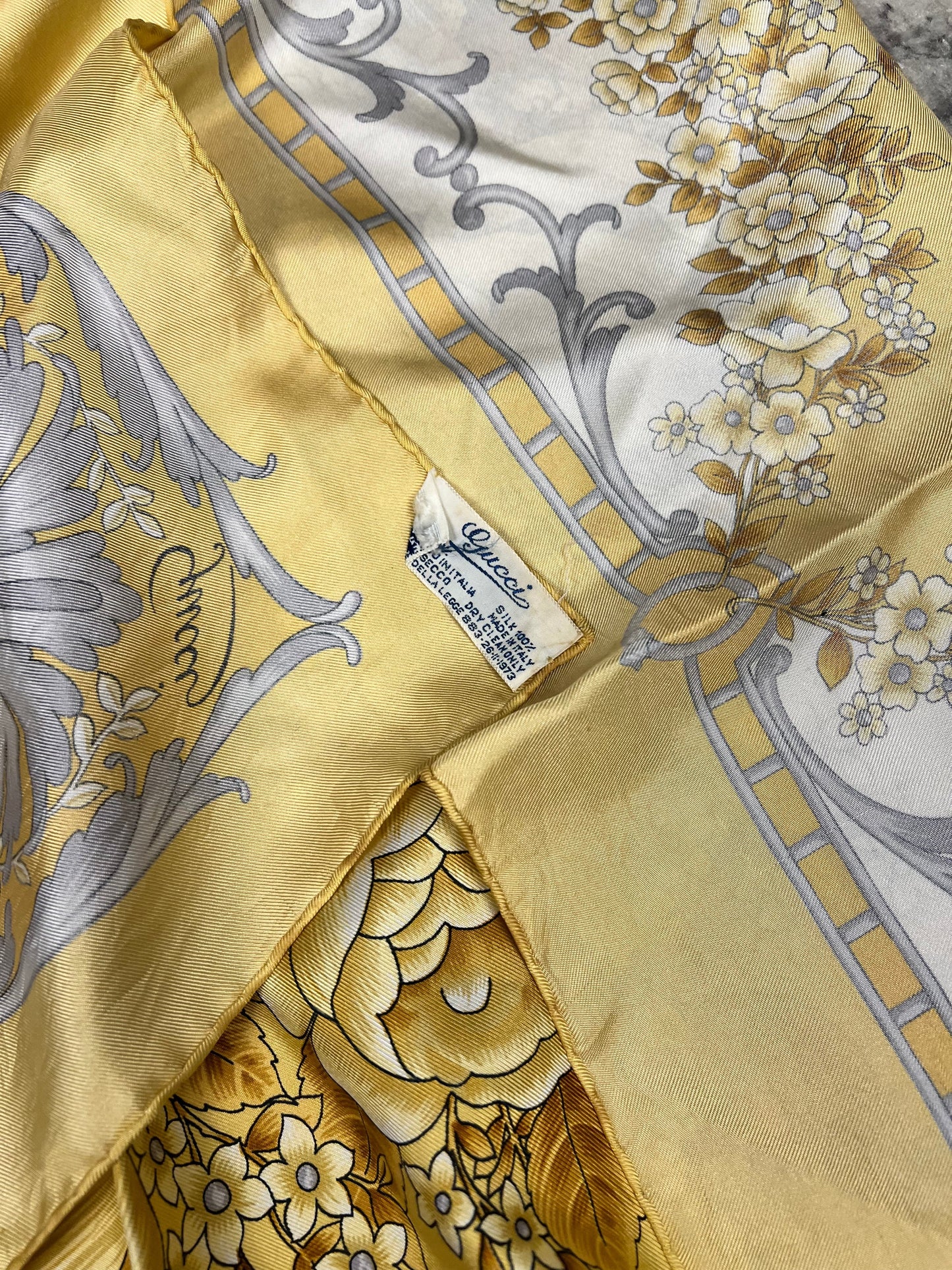Gucci Yellow Floral Silk Scarf