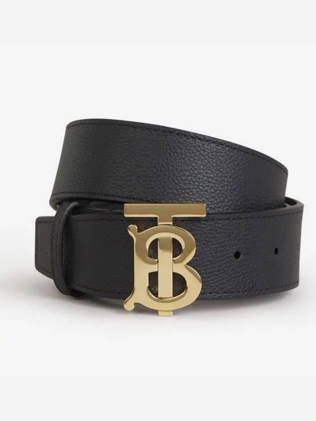 Luxury Burberry TB Logo Leather Belt Black