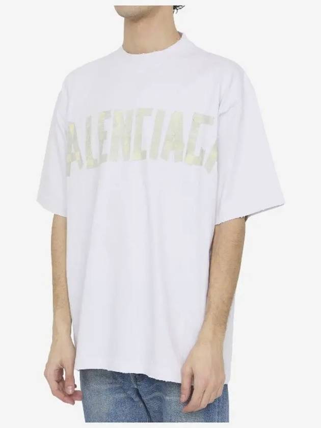 Luxury Balenciaga Trending 2026 Tape Type Logo Medium Fit Short Sleeve T-Shirt White