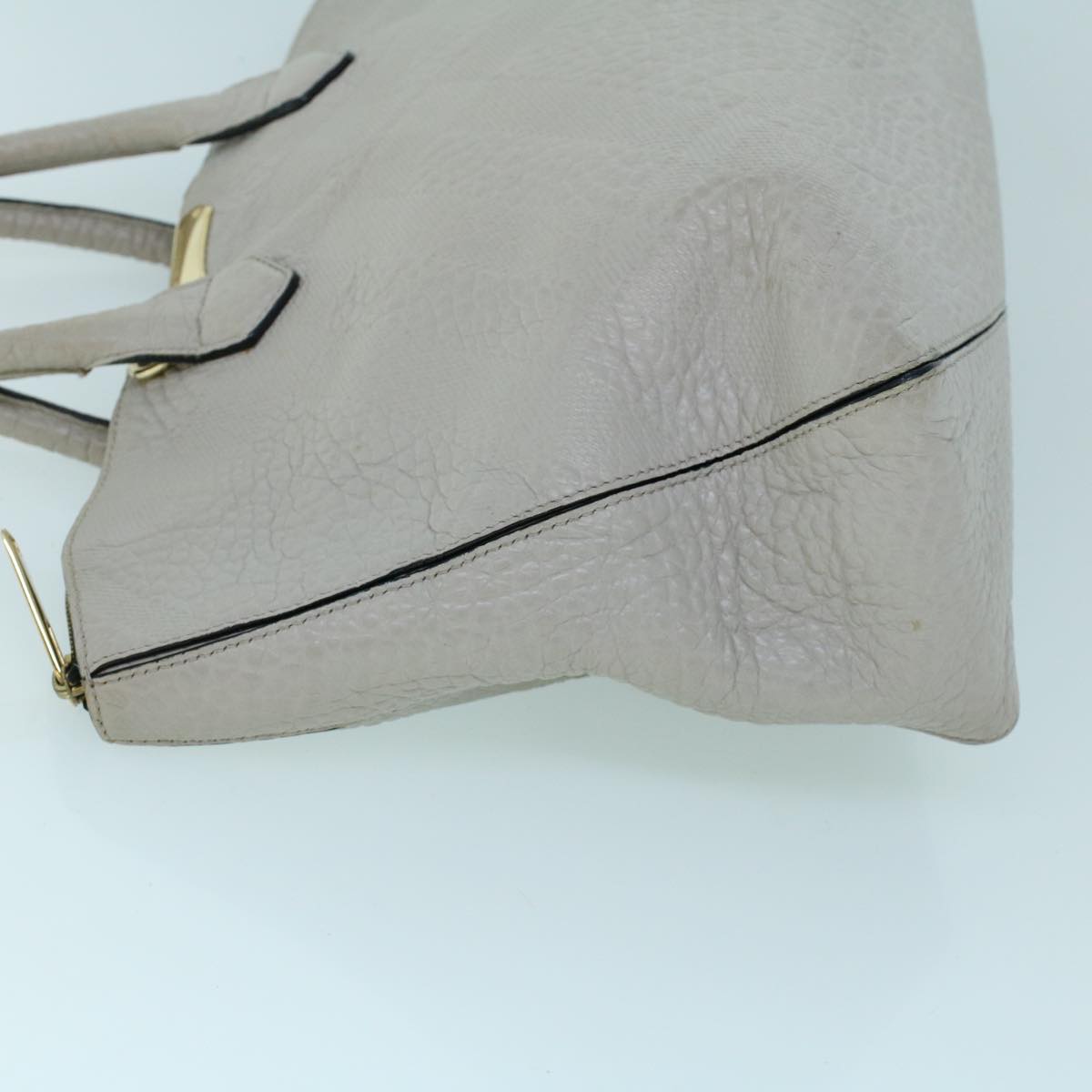 Luxury Burberry Tote Bag Leather Gray White Auth ac2169