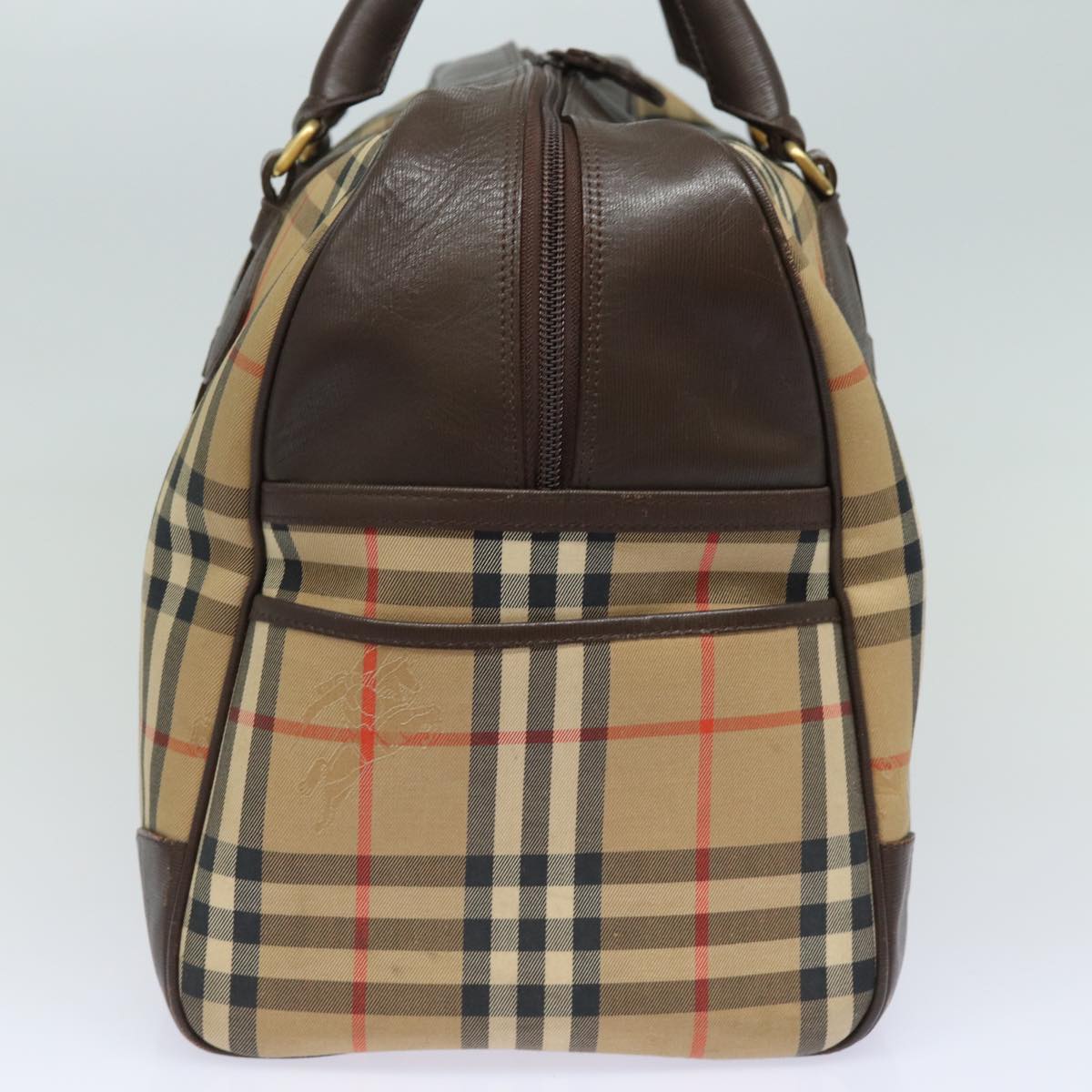 Luxury BurberrySs Nova Check Boston Bag Canvas Beige Auth ac3128
