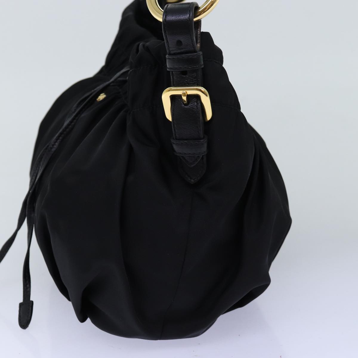 PRADA Ribbon Hand Bag Nylon Black Auth am6168
