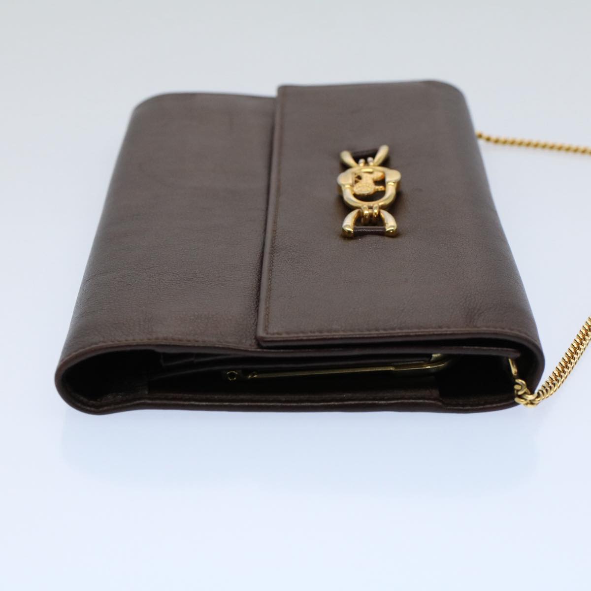 Luxury CELINE Horse Carriage Chain Wallet Leather Brown ar10223