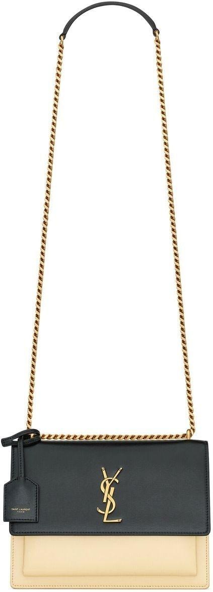 Luxury Saint Laurent Trending 2025 Women's Sunset Logo Plaque Chain Wallet in Nero/Burro | 442906D42EW1089
