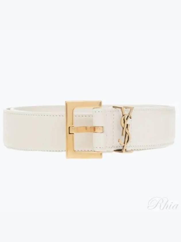 Luxury Saint Laurent Trending 2025 Monogram Buckle Leather Belt White