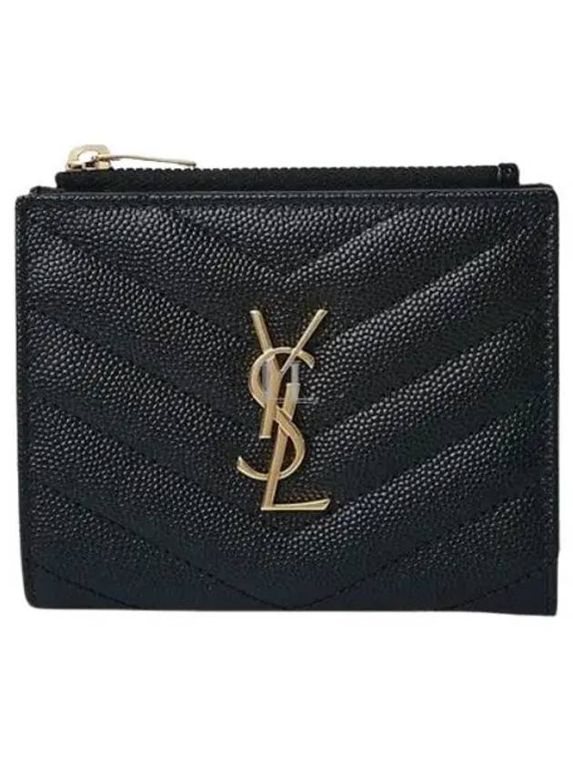Luxury Saint Laurent Trending 2025 Cassandre Matelasse Grain De Poudre Embossed Leather Half Wallet Black