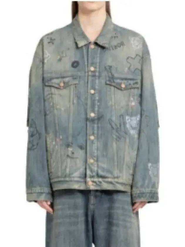 Luxury Balenciaga Trending 2026 Graffiti Denim Jacket Blue