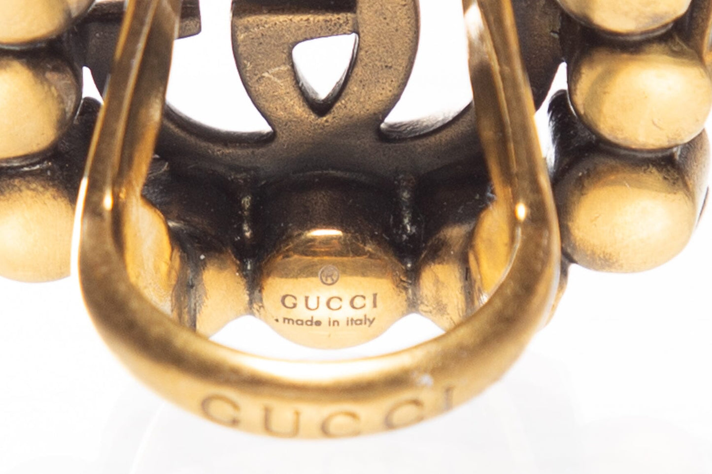 Gucci Gold and Silver GG Marmont Crystal Ring SZ 5