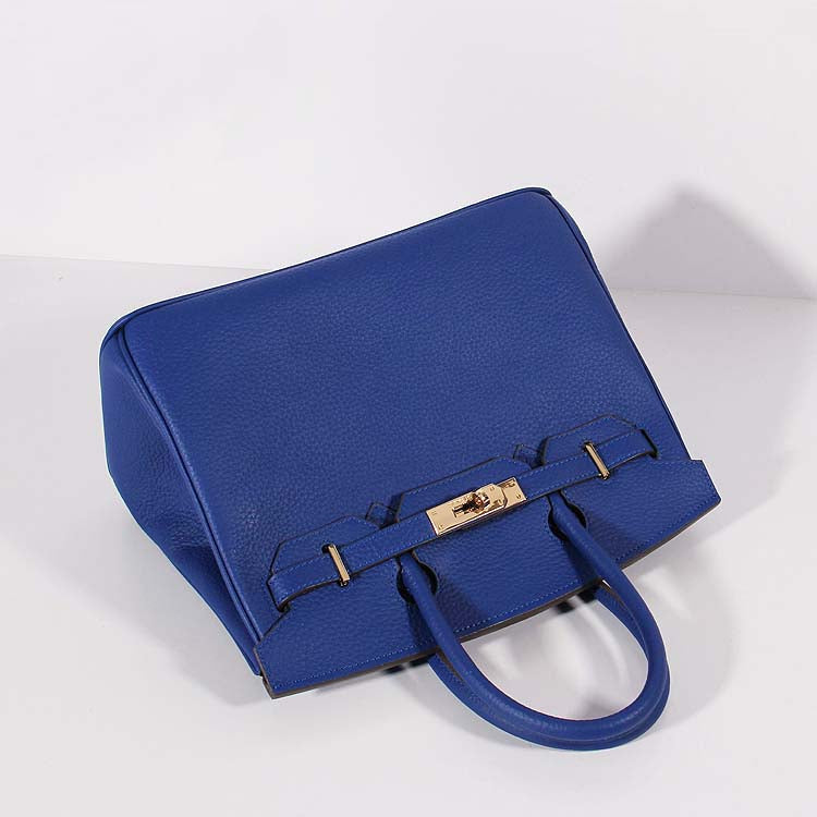 Luxury Hermes 30cm Birkin Bag Togo Leather with Strap Electric Blue Gold