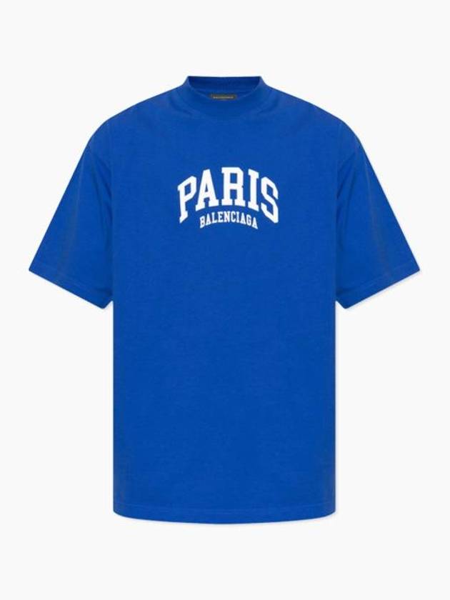 Luxury Balenciaga Trending 2026 Paris Logo Medium Fit Short Sleeve T-shirt Blue