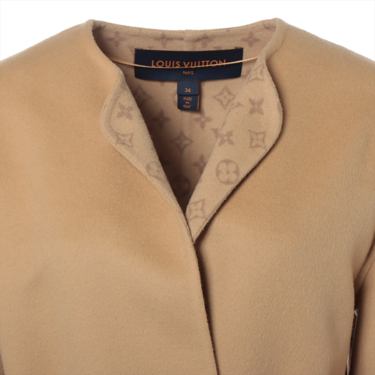 Louis Vuitton 22AW Wool Short Coat 34 Beige RW222W Monogram Hairy Stitched