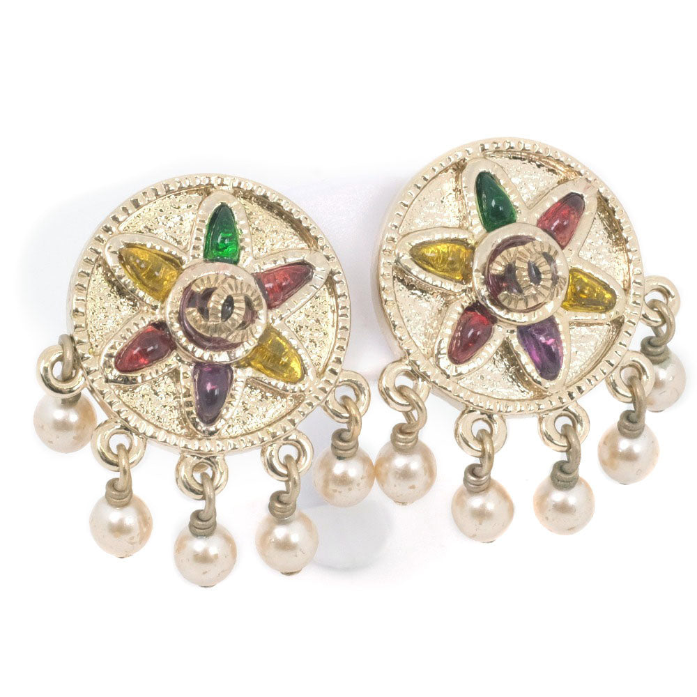 Chanel Chanel Coco Earring False Pearl Multicolor 07P 10.5g COCO Mark ?? A Ranking Earring
