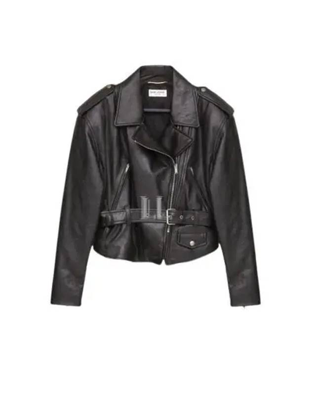 Luxury Saint Laurent Trending 2025 Crop Lambskin Biker Jacket Black