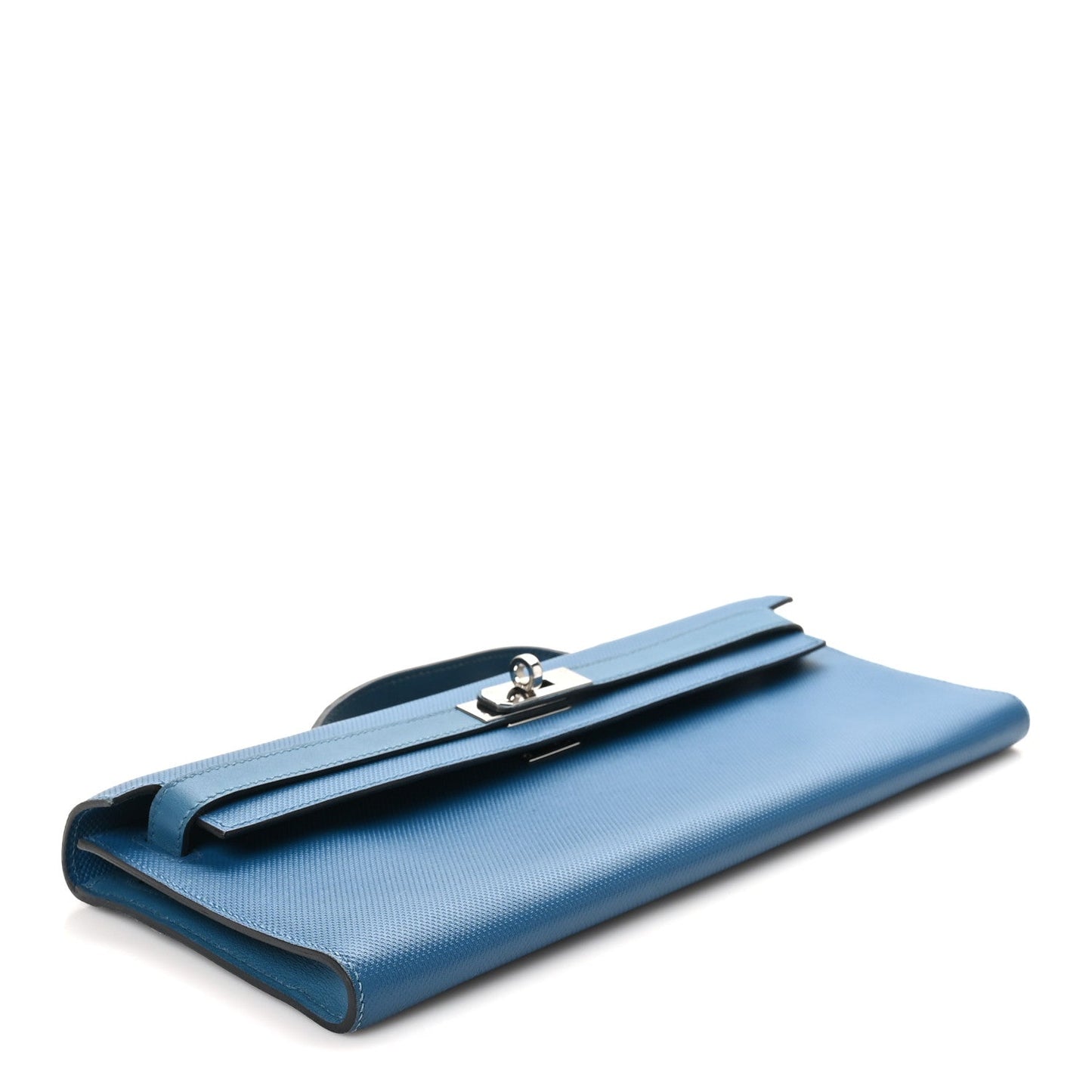 Hermes Grain d'H Kelly Cut Clutch Pochette Bleu De Galice