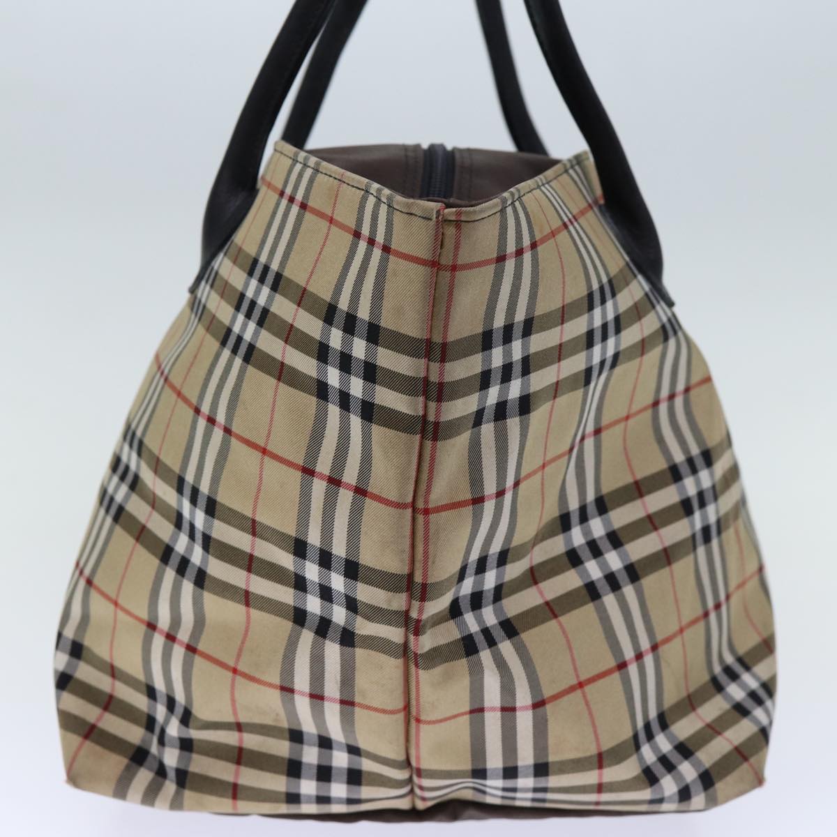 Luxury BurberrySs Nova Check Blue Label Tote Bag Nylon Beige Brown Auth bs13688