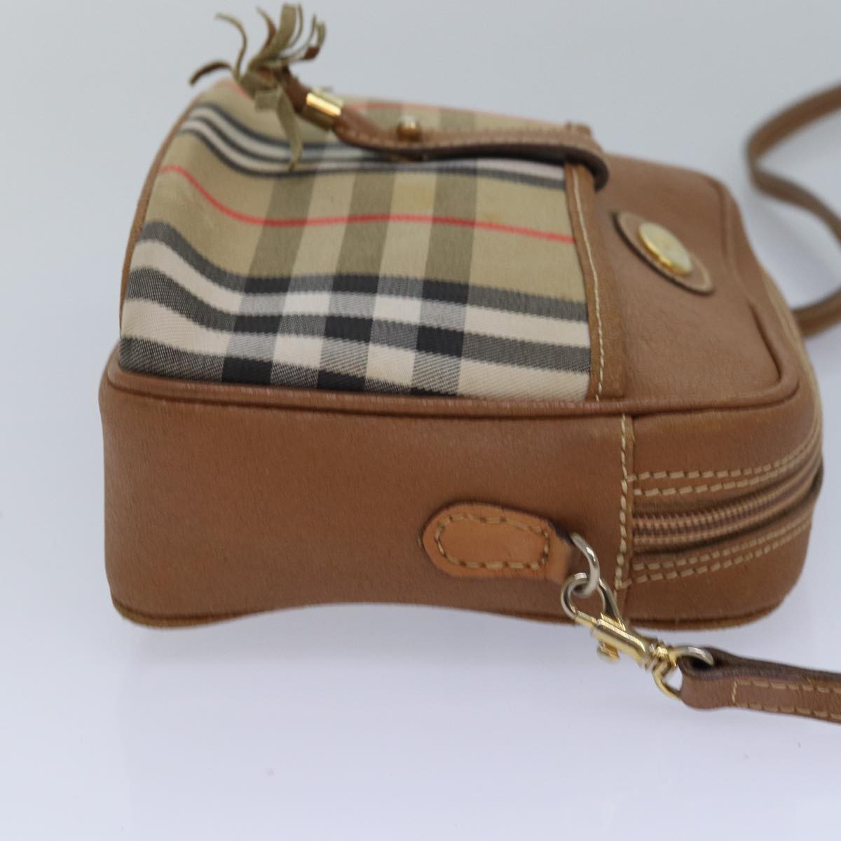 Luxury BurberrySs Nova Check Shoulder Bag Canvas Beige Auth bs16160