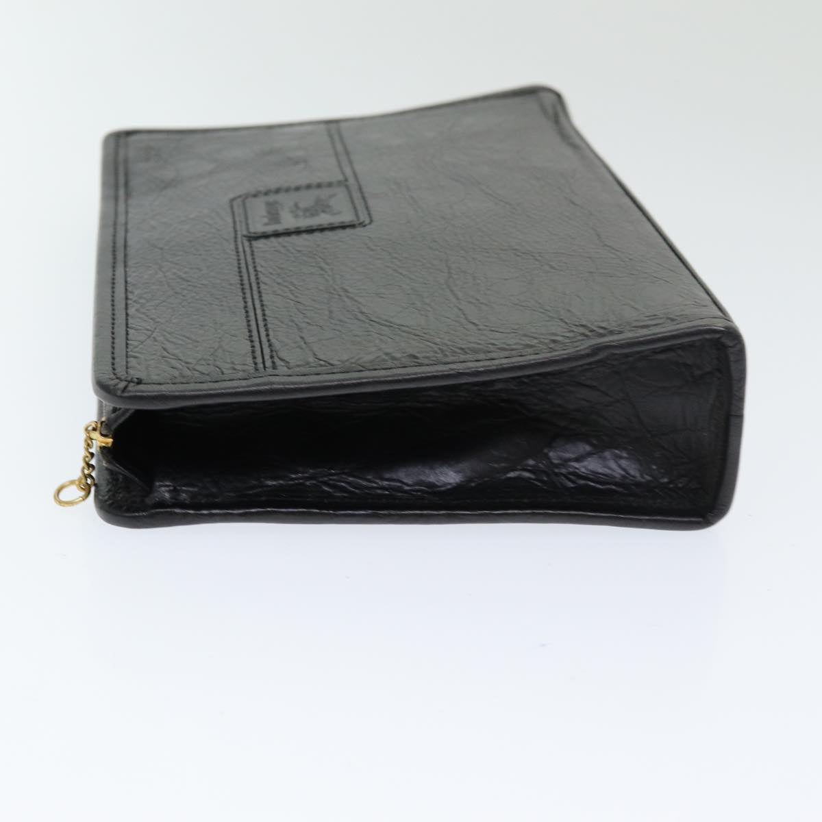 Luxury BurberrySs Clutch Bag Leather Black Auth bs16273