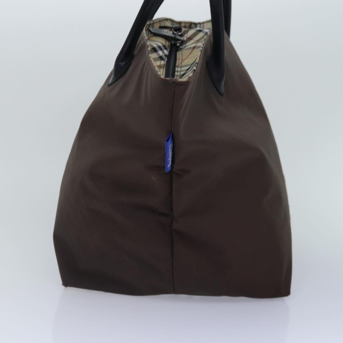 Luxury BurberrySs Nova Check Blue Label Hand Bag Nylon Brown Beige Auth bs16827