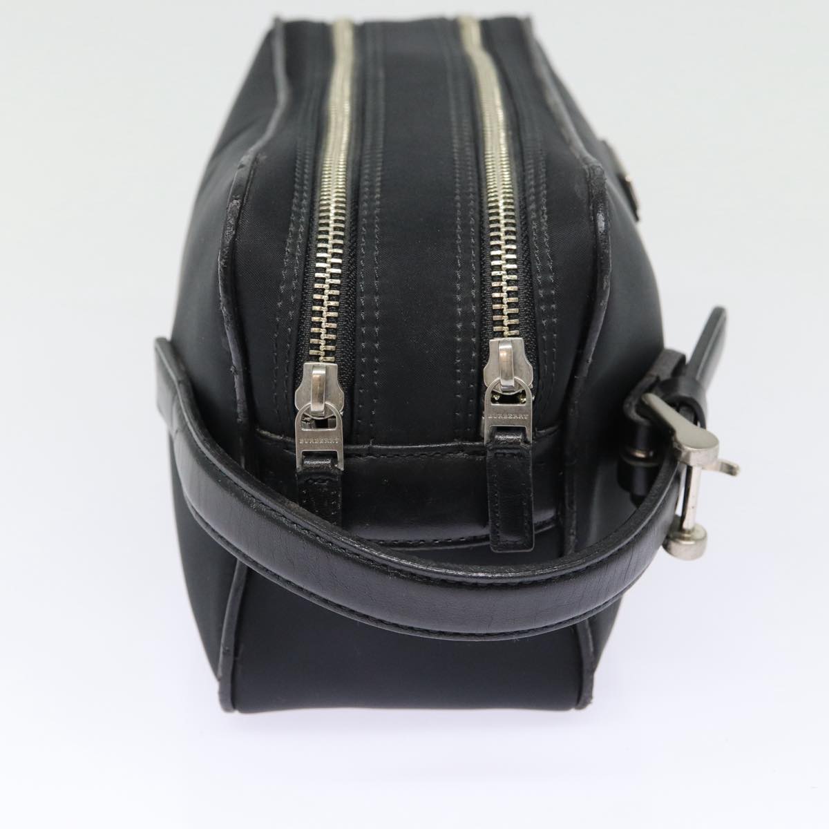 Luxury Burberry Second Bag Nylon Leather Black Silver Auth bs16972