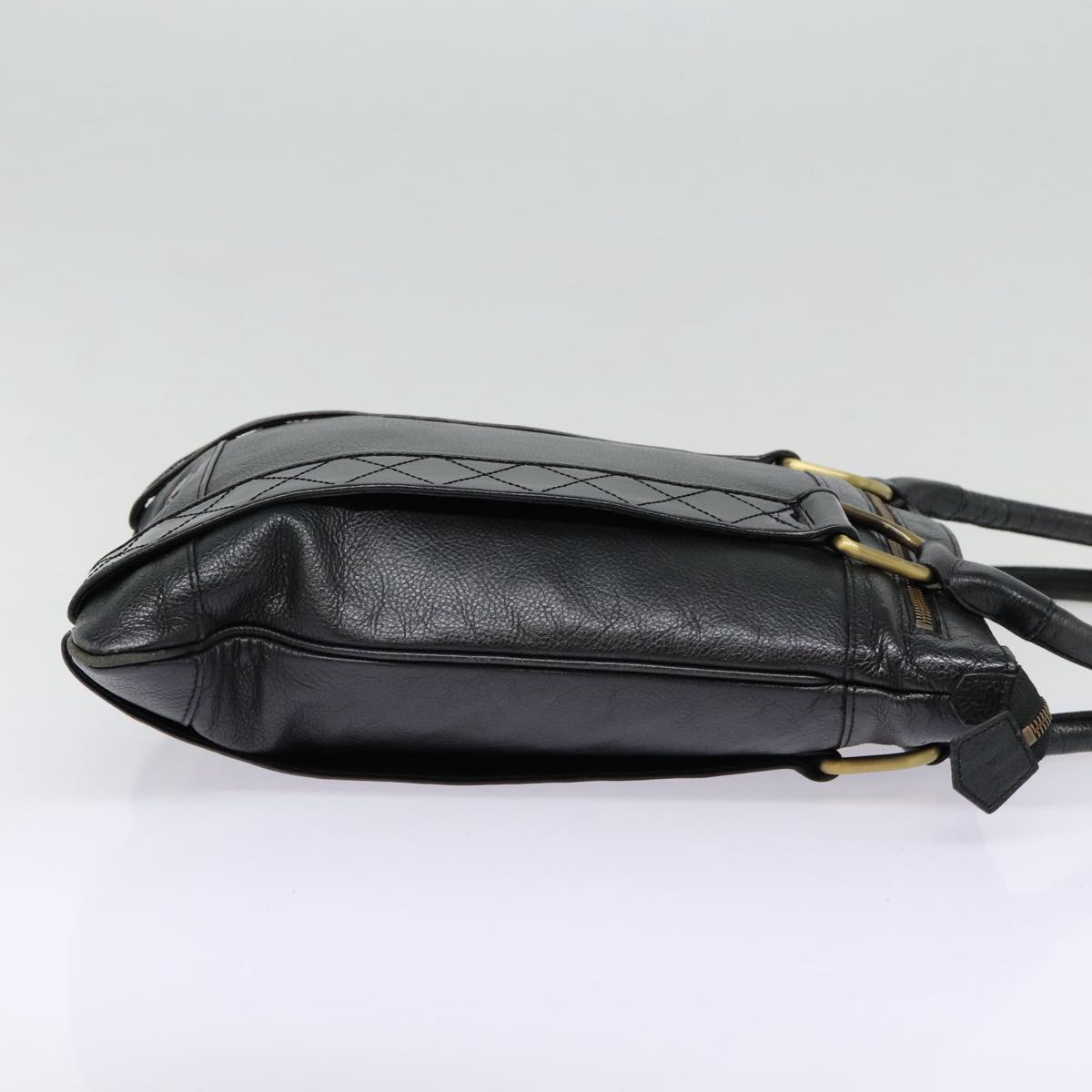 Luxury Burberry Shoulder Bag Leather Black Gold Auth bs17314
