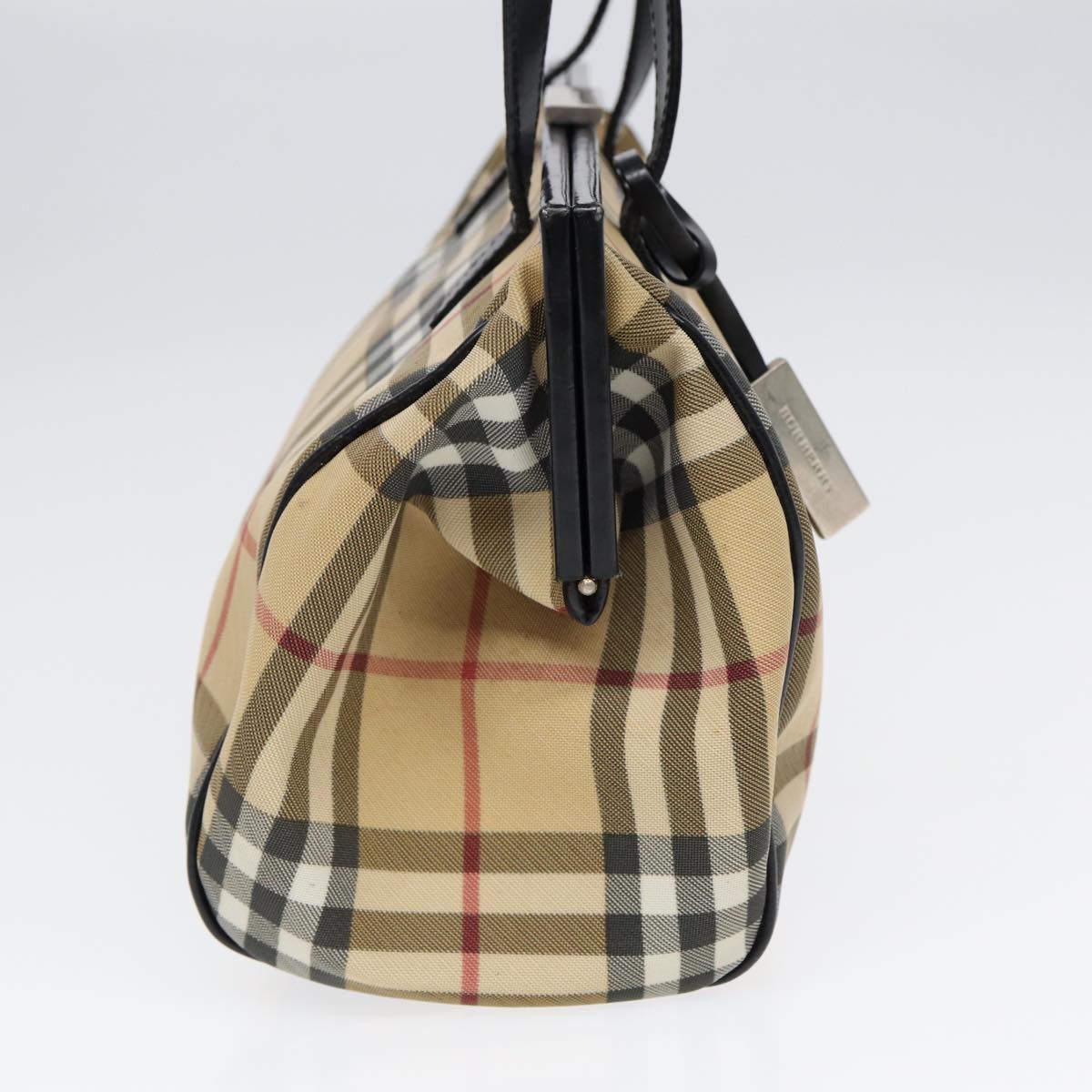Luxury Burberry Nova Check Shoulder Bag PVC Beige Silver Auth bs17694