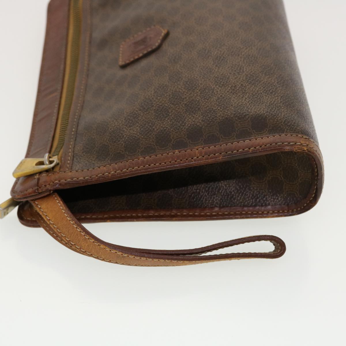 Luxury CELINE Macadam Canvas Clutch Bag PVC Leather Brown 5211