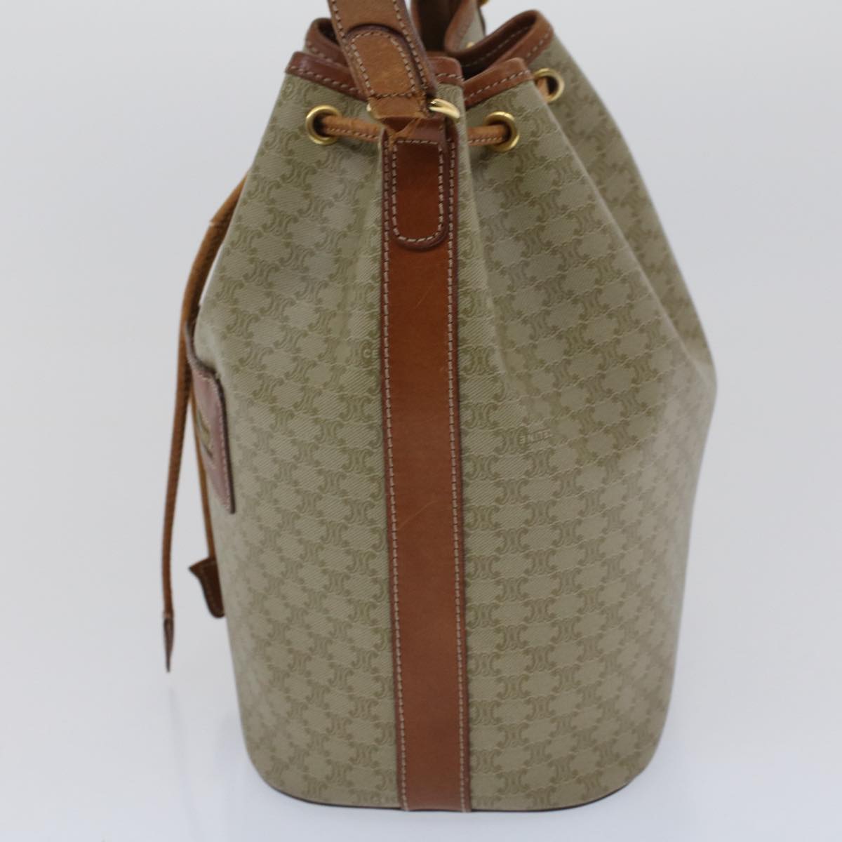 Luxury CELINE Macadam Canvas Shoulder Bag PVC Leather Beige Brown 7489