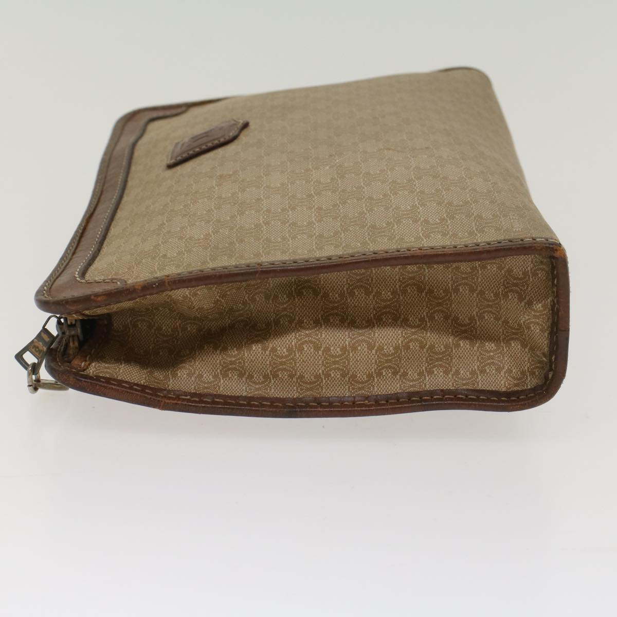 Luxury CELINE Macadam Canvas Clutch Bag Leather Beige 7544