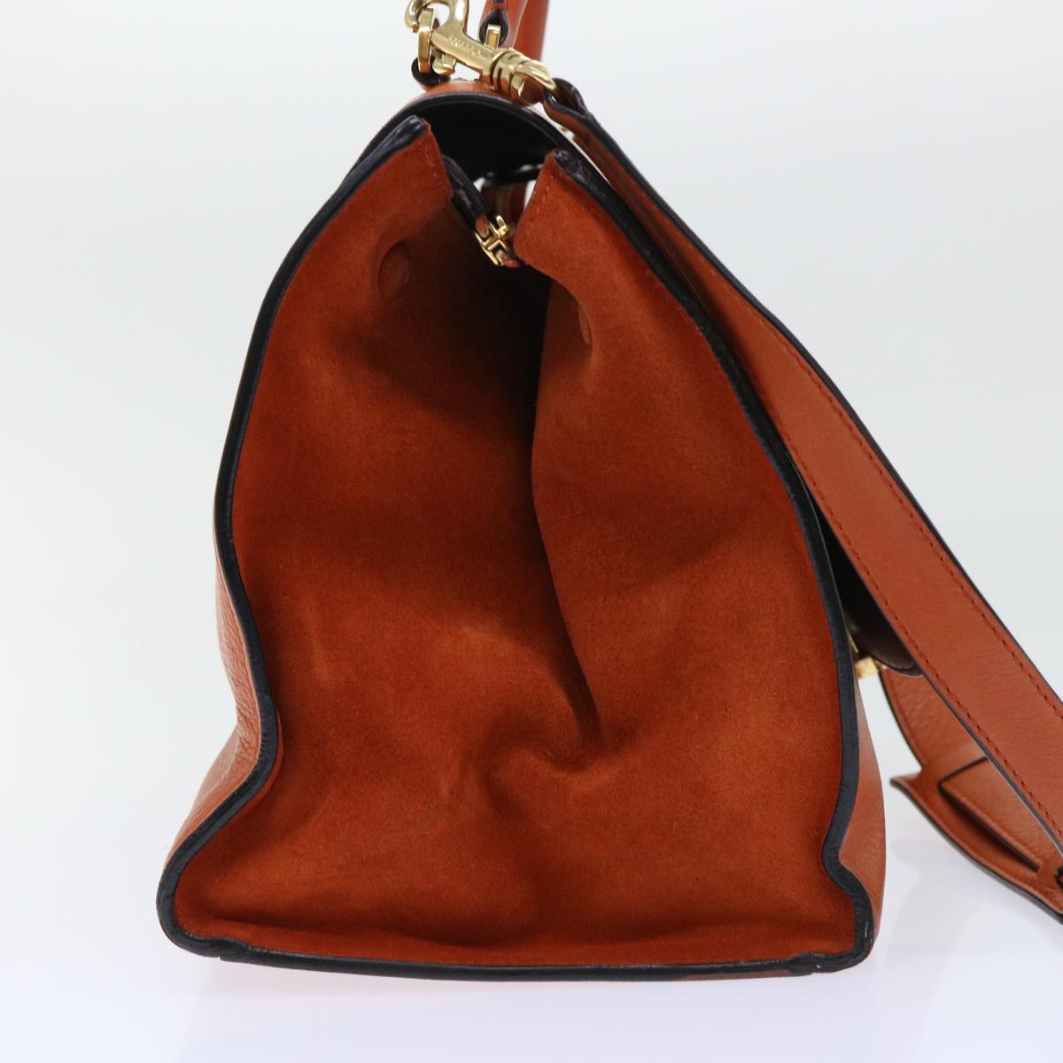 Luxury CELINE Shoulder Bag Leather 2way Orange 7869
