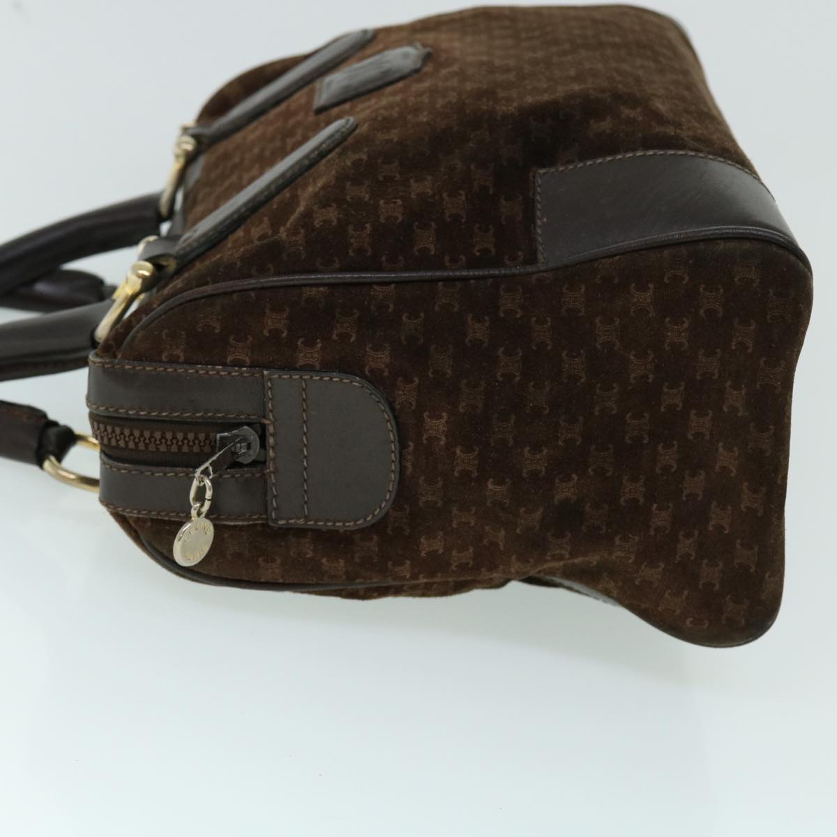 Luxury CELINE Macadam Canvas Boston Bag Leather Brown 8433