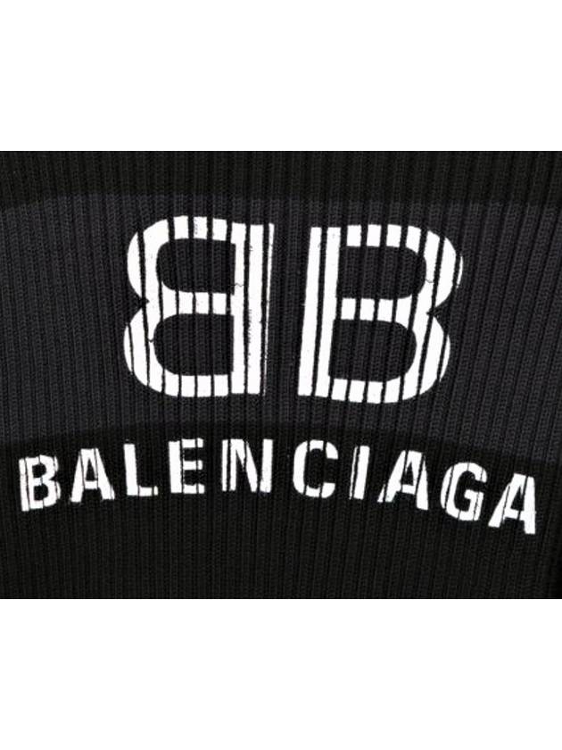 Luxury Balenciaga Trending 2026 Back BB Logo Stripe Cotton Knit Top Black