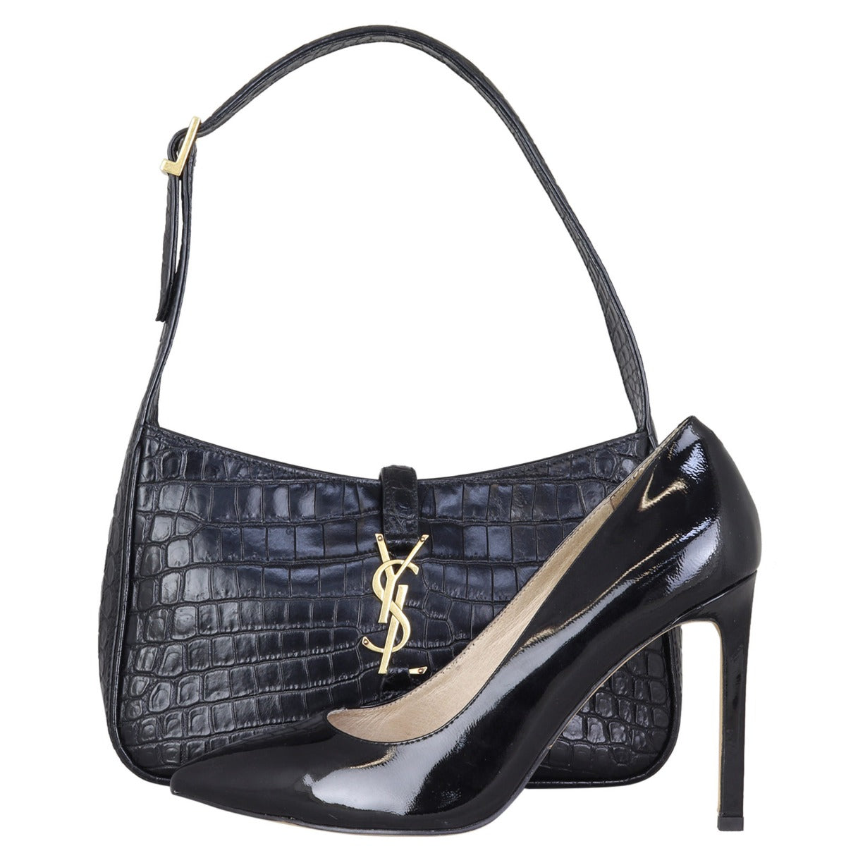 Saint Laurent Le 5 A 7 Hobo Croc-Embossed