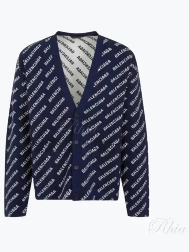 Luxury Balenciaga Trending 2026 Mini Allover Logo Knit Cardigan Blue