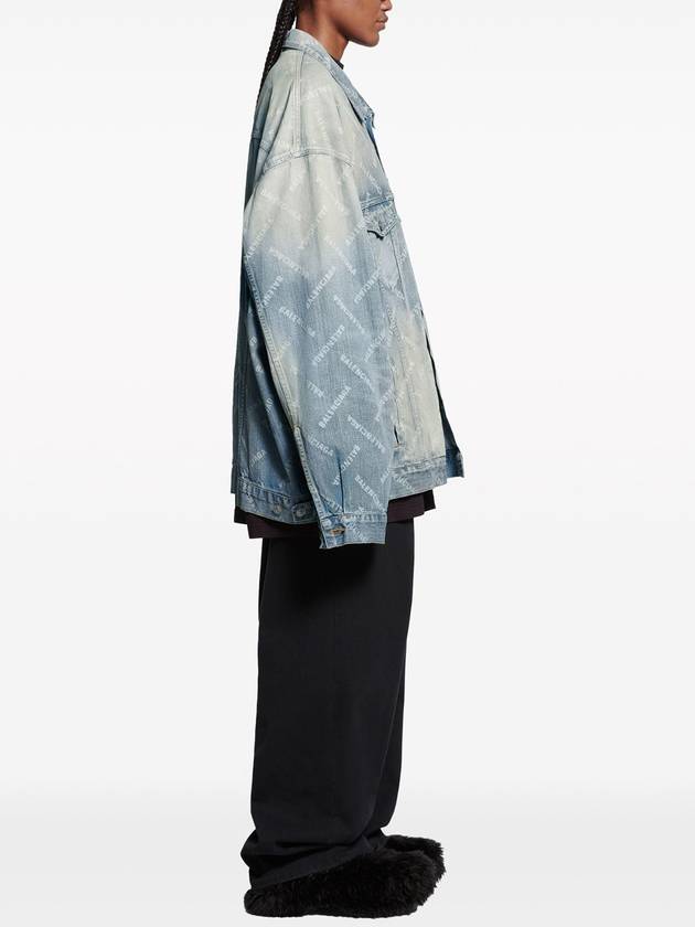 Luxury Balenciaga Trending 2026 Logo Print Denim Jacket Blue