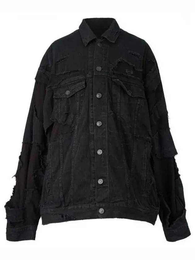Luxury Balenciaga Trending 2026 Unity Sports Icon Patchwork Denim Jacket Black