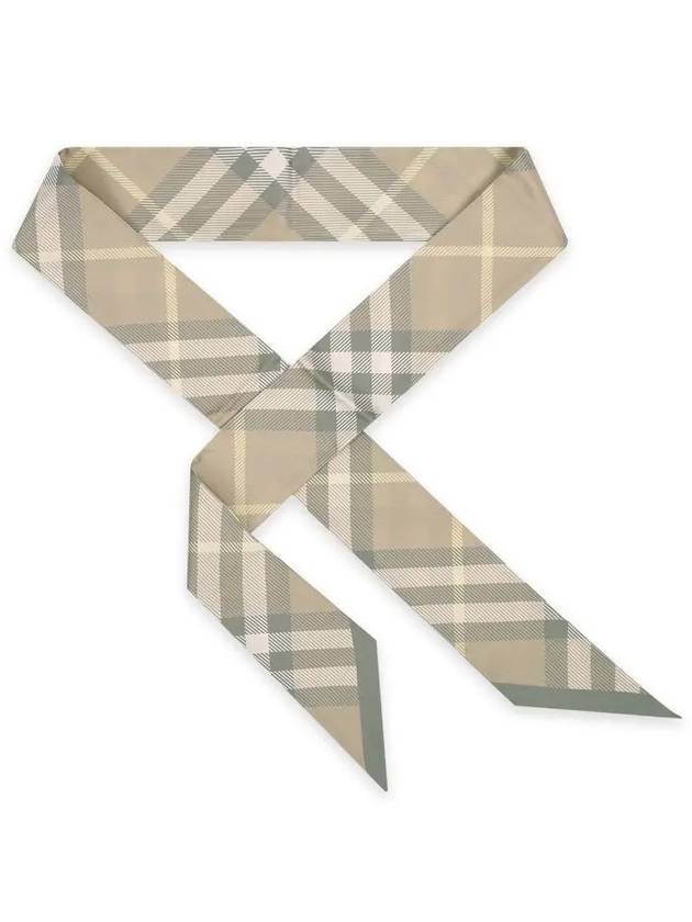 Luxury Burberry Skinny Check Silk Scarf Flax