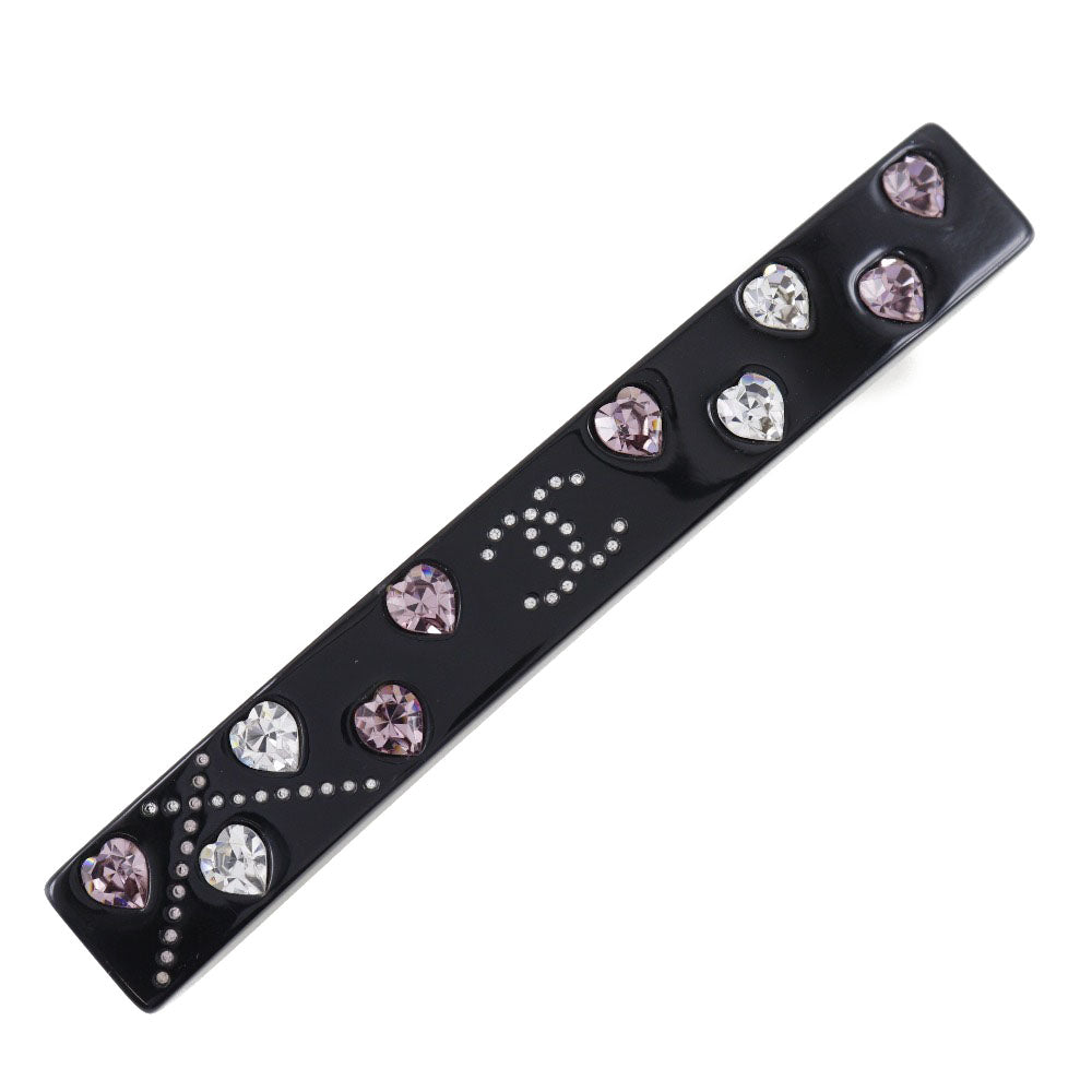 Chanel CHANEL Coco Baretta Heart x Line Stone French Made 2004 Black/Pink 04A COCO Mark