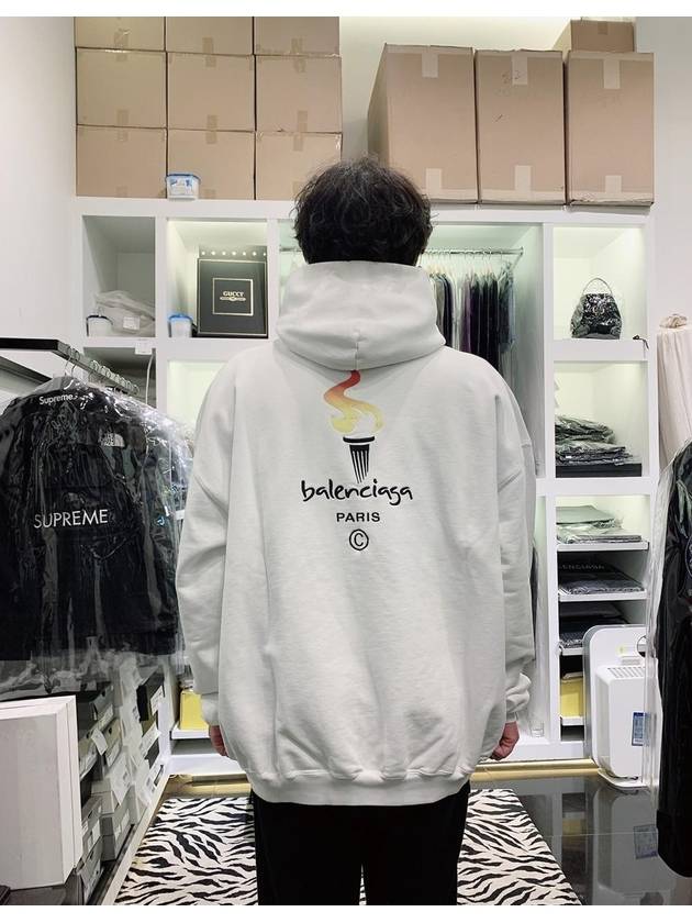 Luxury Balenciaga Trending 2026 Embroidered Flame Logo Hoodie White