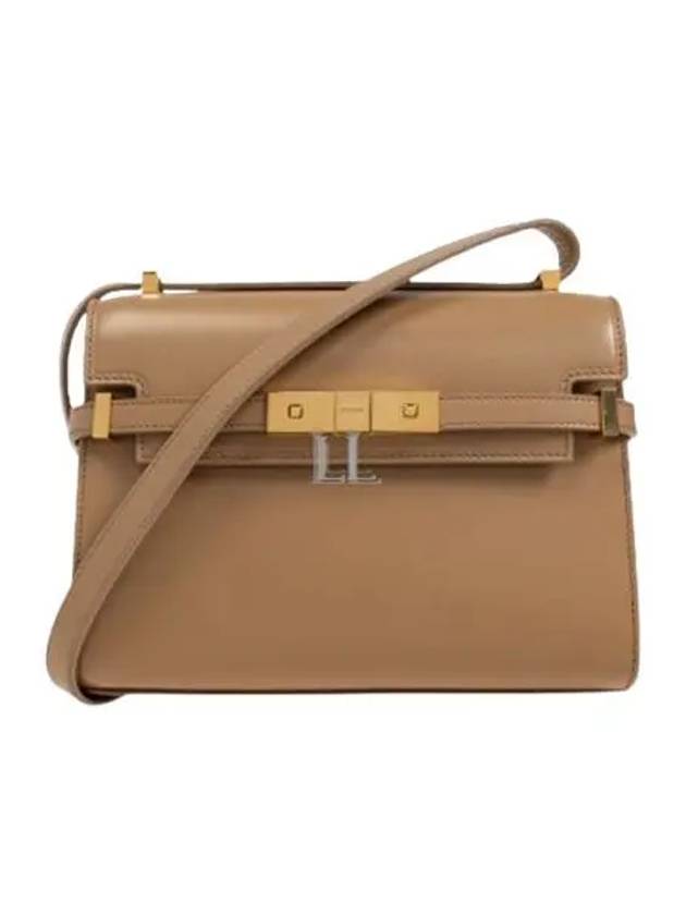 Luxury Saint Laurent Trending 2025 Manhattan Mini Embossed Gold-Tone Logo Leather Cross Bag Beige