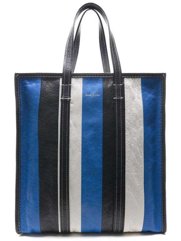 Luxury Balenciaga Trending 2026 Bazar Striped Shopper Medium Tote Bag Blue
