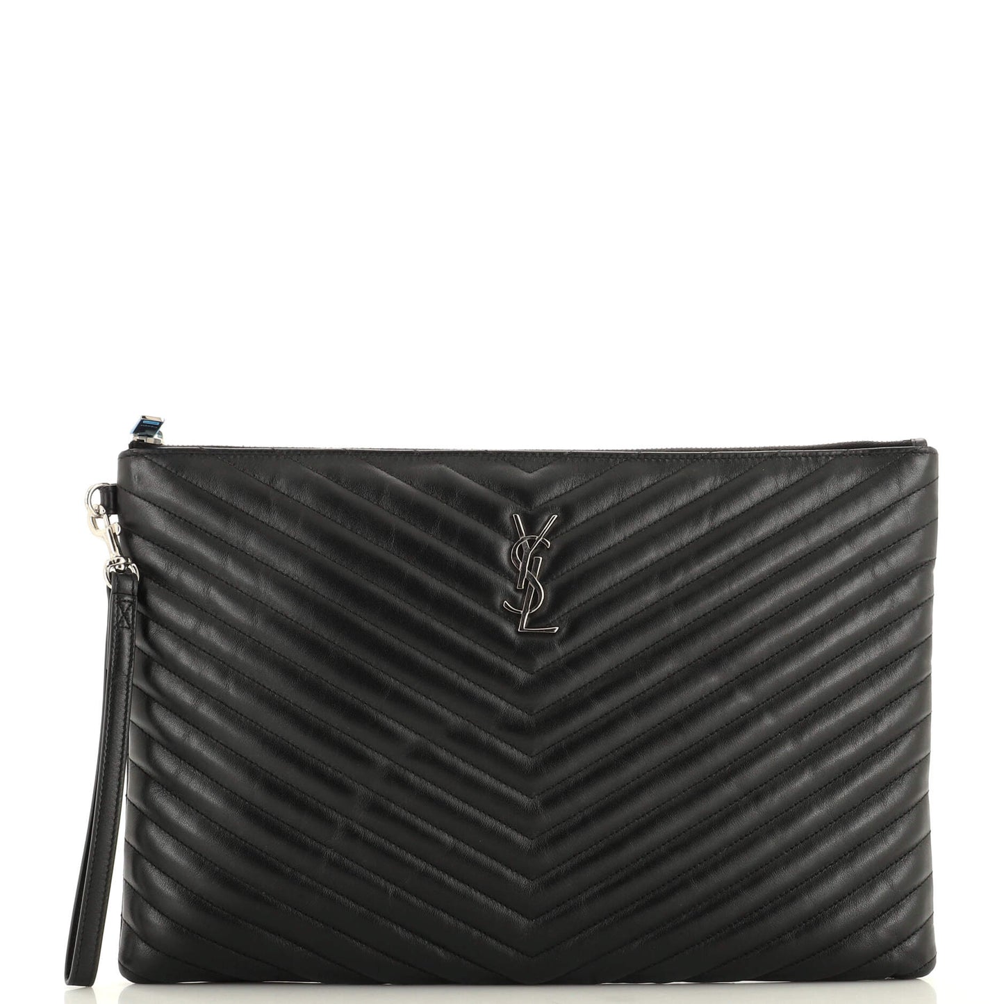 Luxury Saint Laurent Trending 2025 Classic Monogram Wristlet Pouch Matelasse Chevron Leather Large