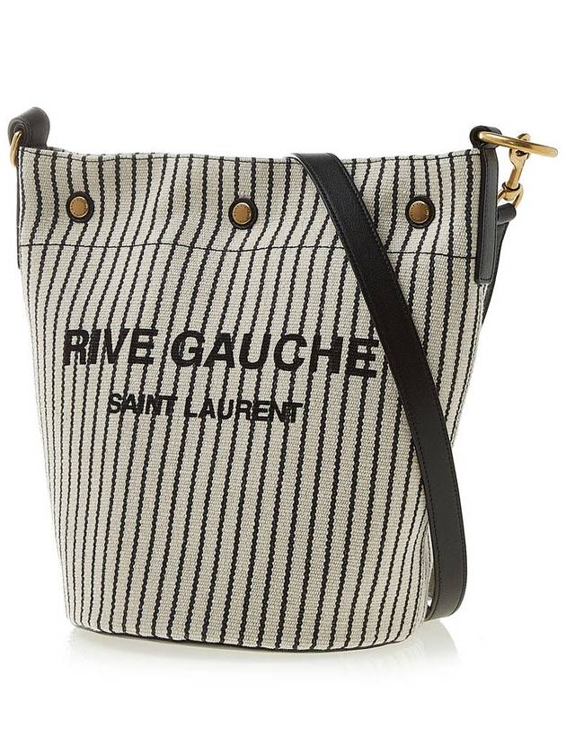 Luxury Saint Laurent Trending 2025 Rive Gauche Striped Canvas Leather Bucket Bag Cream Black
