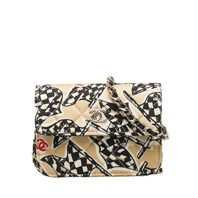 Chanel Checker Flag Year-End Mini Chain houlder Bag Beige Multicolor Canvas Chanel
