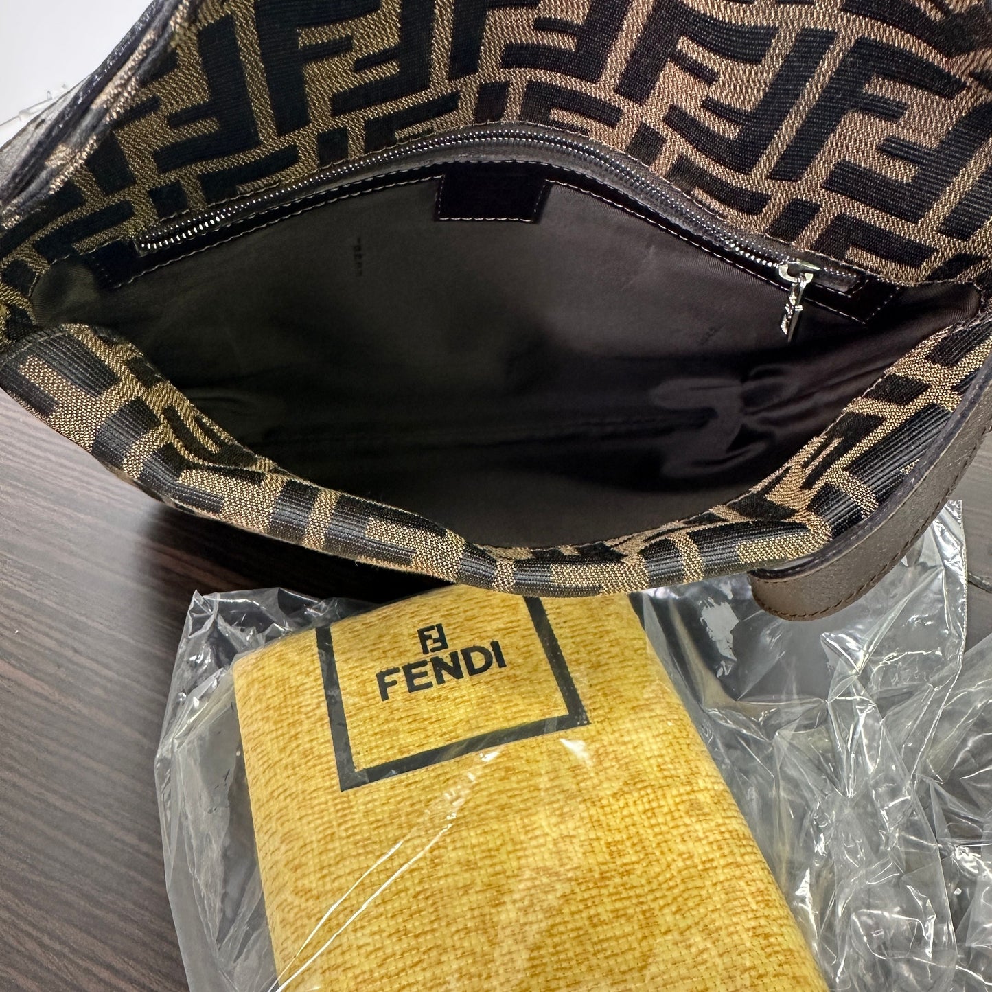 FENDI Zucca Mamma Baguette Shoulder Bag Canvas Leather LB123009