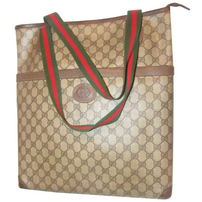 Gucci Vintage Pursesdesigner Purses Leather And Large G Logo Print Coated Canvas In Shades Of Brown