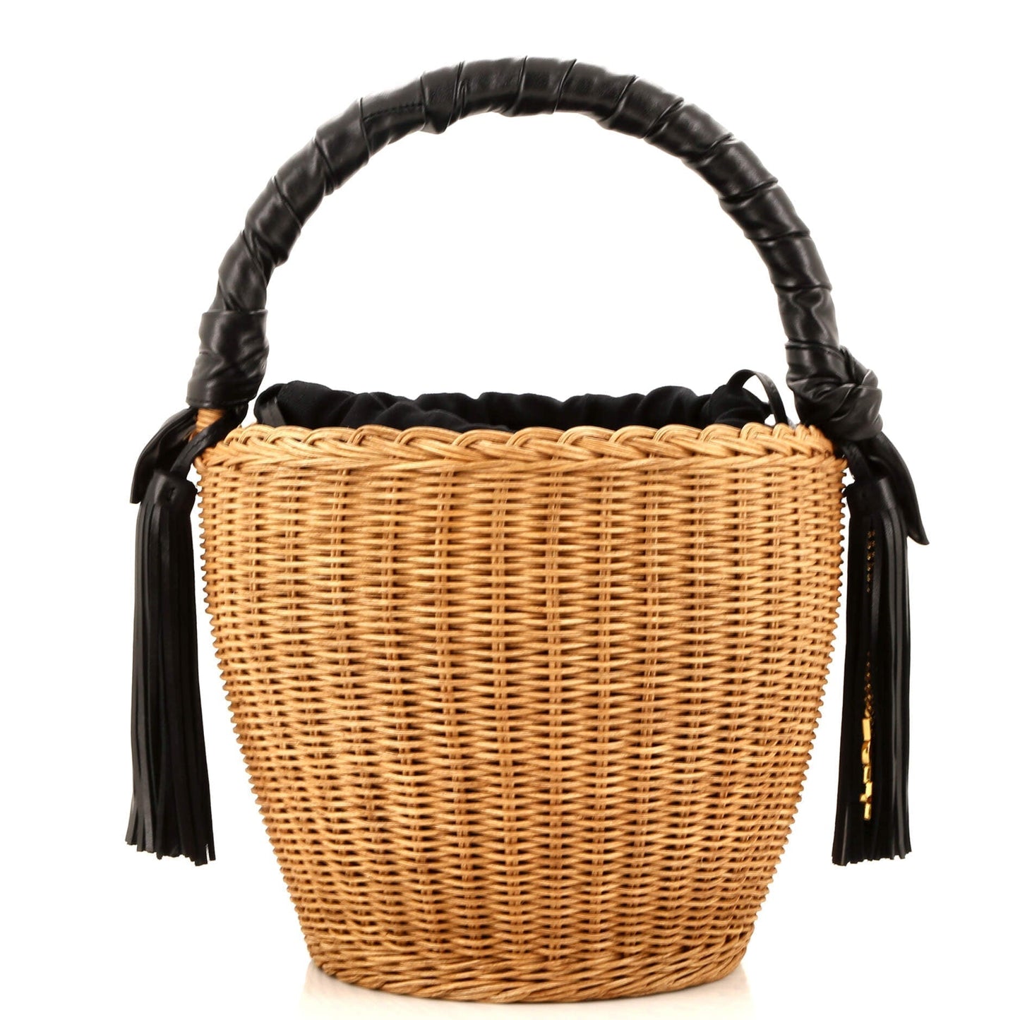Luxury Saint Laurent Trending 2025 Panier Tassel Round Bucket Bag Wicker with Leather