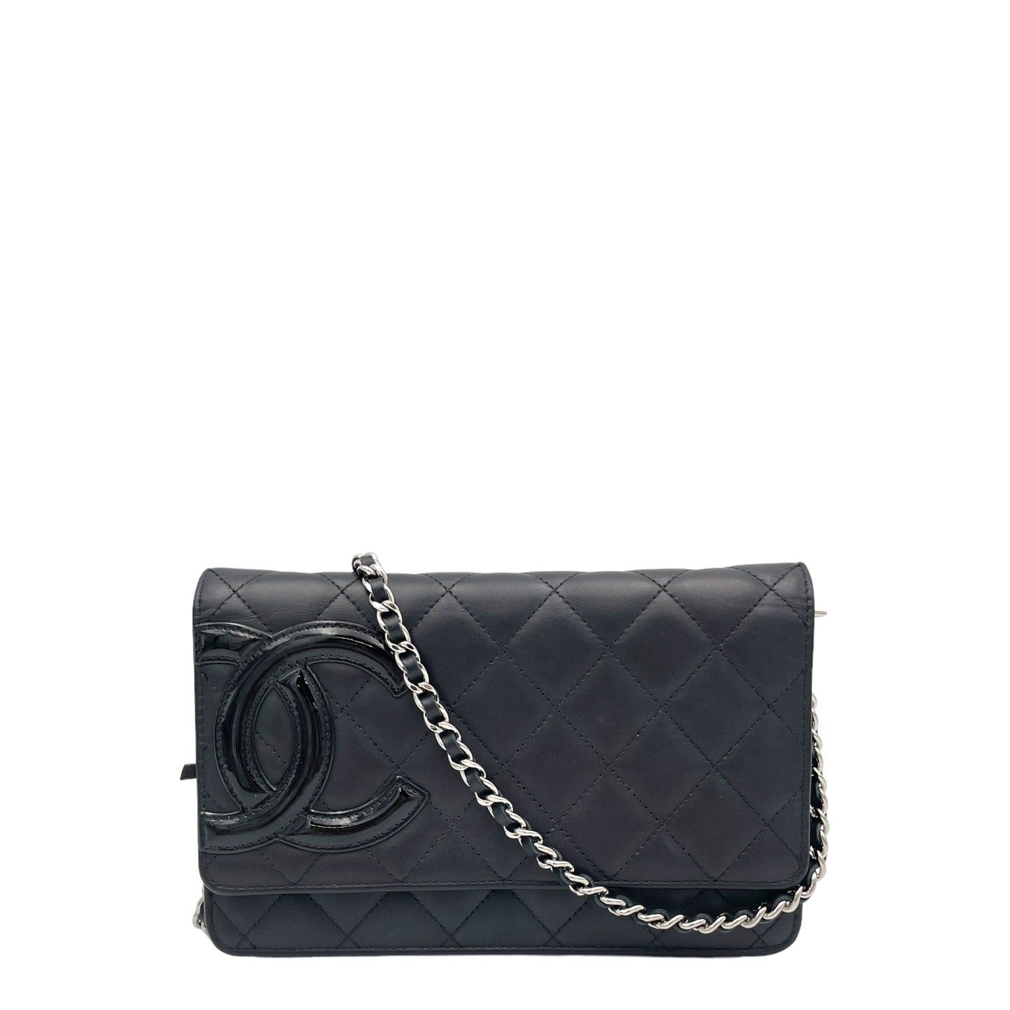 Chanel Cambon Black Wallet On Chain in Calfskin, Silver hardware S2409-000792CH