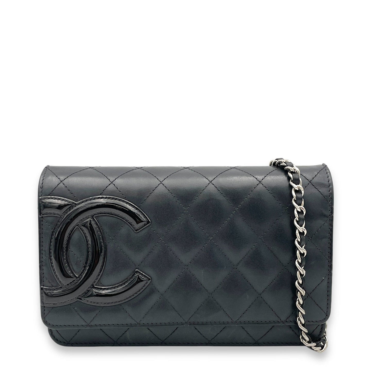 Chanel Cambon Wallet On Chain Black in Calfskin, Silver hardware S2409-001046DT